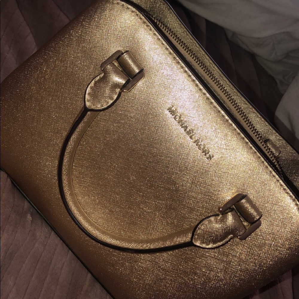 Savannah Small Saffiano Gold Leather purse